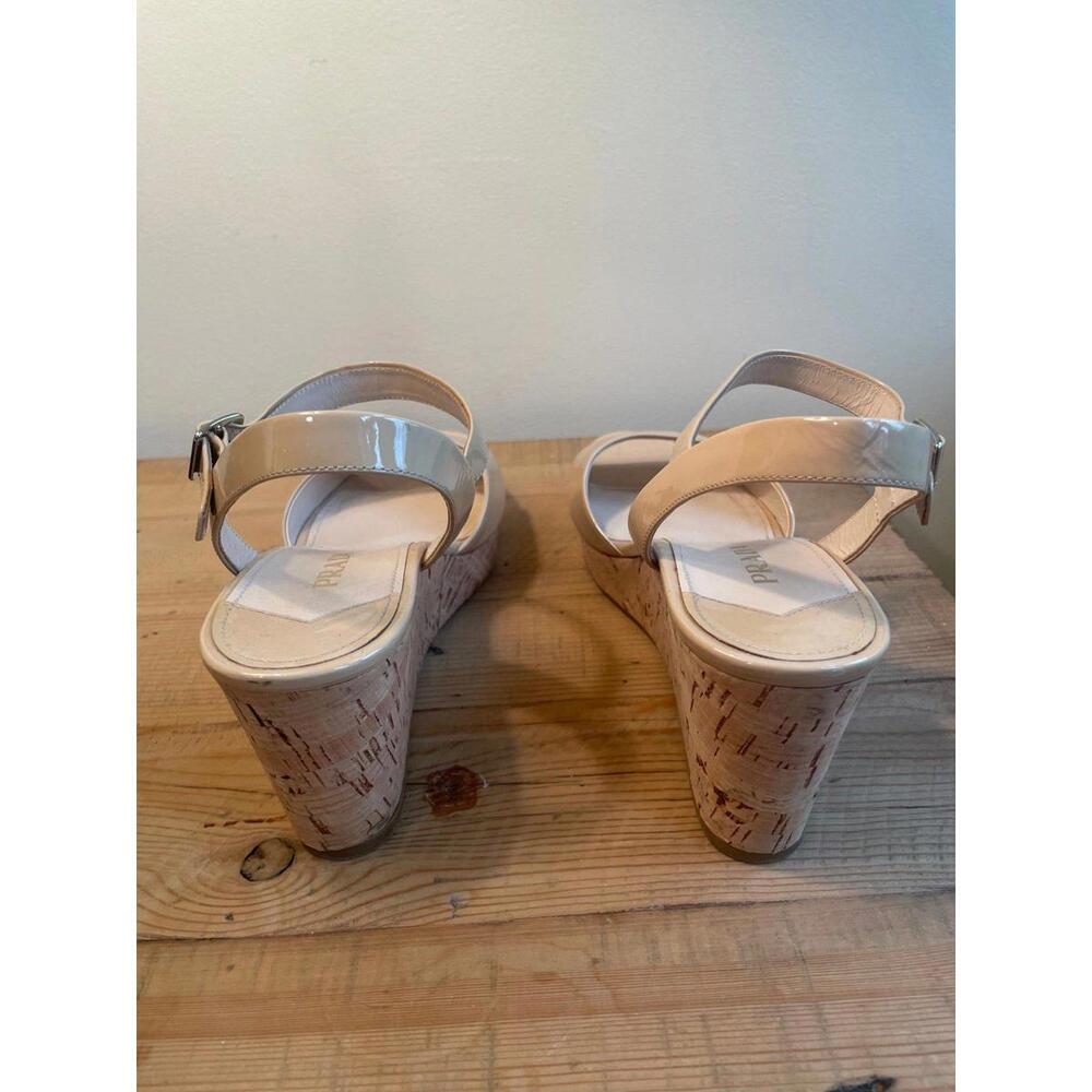 Prada Patent Leather Cream Cork Wedge Sandals (Si… - image 7